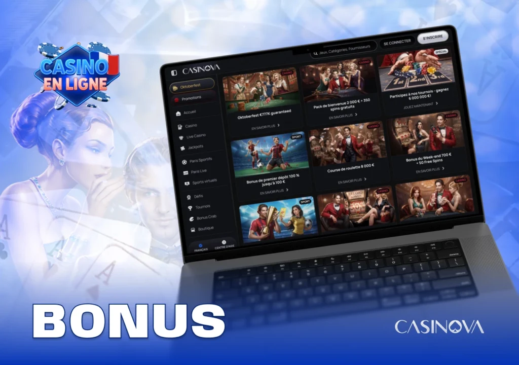 Découvrez les bonus exclusifs et promotions offerts aux joueurs de Casinova Casino France