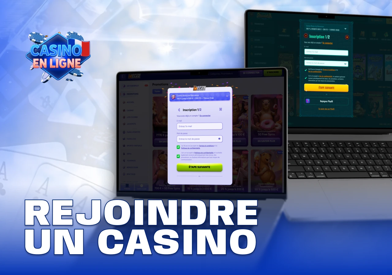 Page d’inscription typique pour un casino en ligne en France