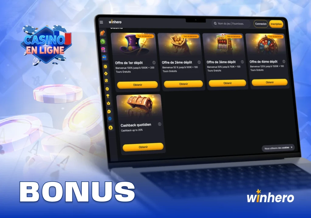 Vue complète des bonus exclusifs du casino incluant promotions de dépôt, cashback et récompenses régulières