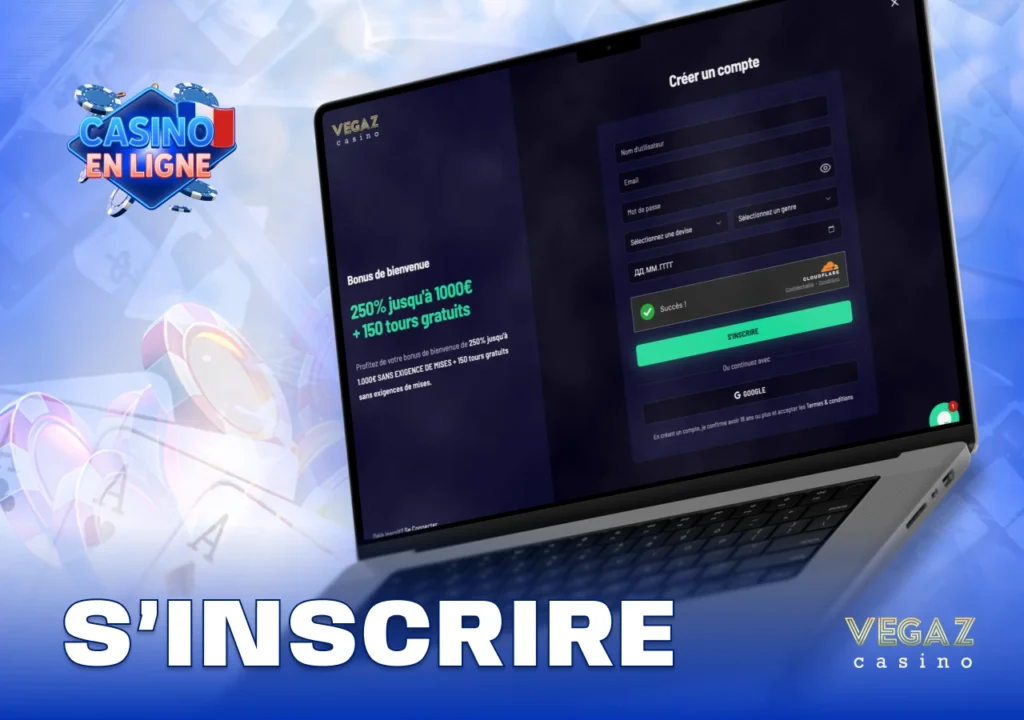 Processus d’inscription sécurisé avec création de compte rapide et vérification pour accès aux jeux