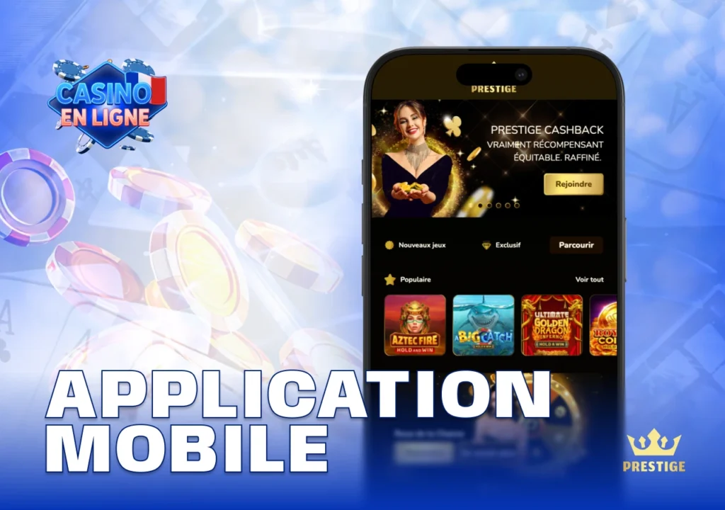 Application mobile Prestige Casino avec accès aux jeux, bonus intégrés et expérience optimisée sur smartphone