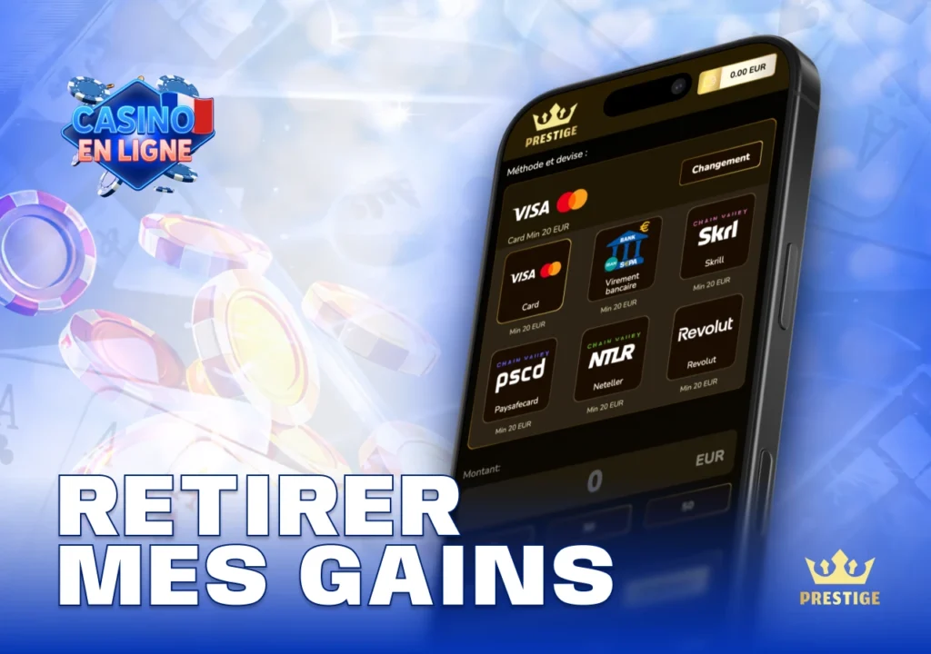 Procédure de retrait des gains avec validation de compte et transfert sécurisé vers la méthode choisie