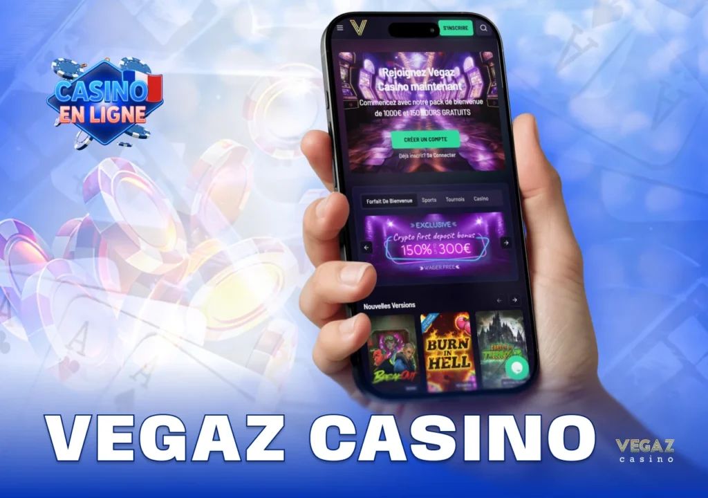 Application Vegaz Casino compatible Android et iOS, centrée sur les paiements crypto et jeux interactifs
